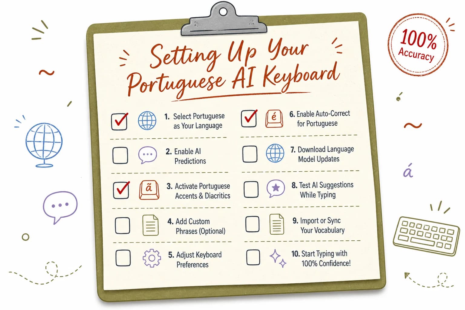 Checklist for setting up a Portuguese AI keyboard for maximum typing accuracy
