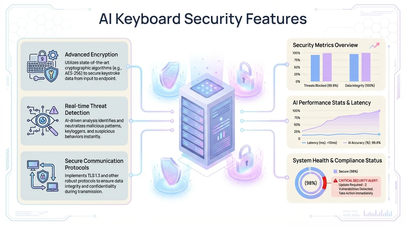 AI Keyboard Security Features - Comprehensive overview of encryption, threat detection, and privacy protection measures in modern AI keyboards