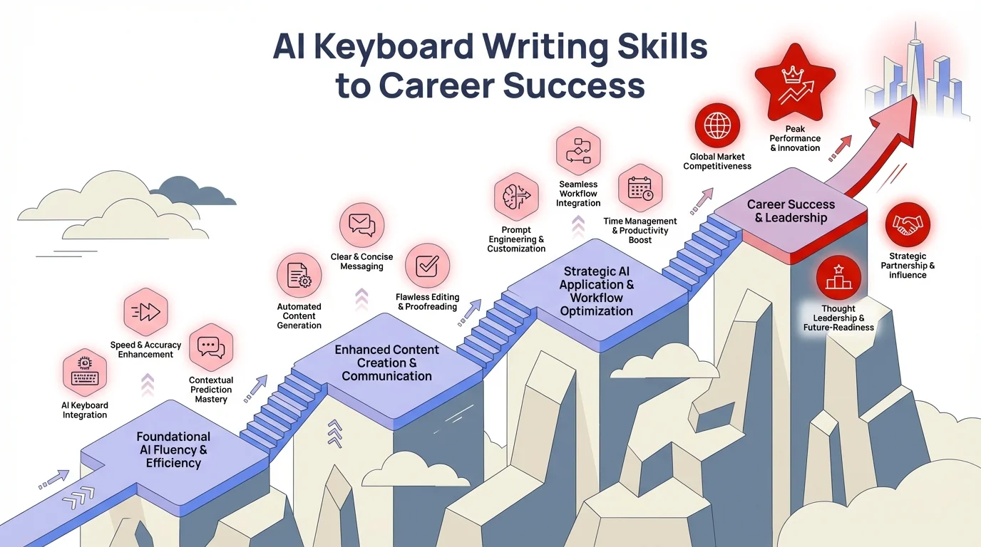 Career progression path showing how AI keyboard writing skills lead to career success