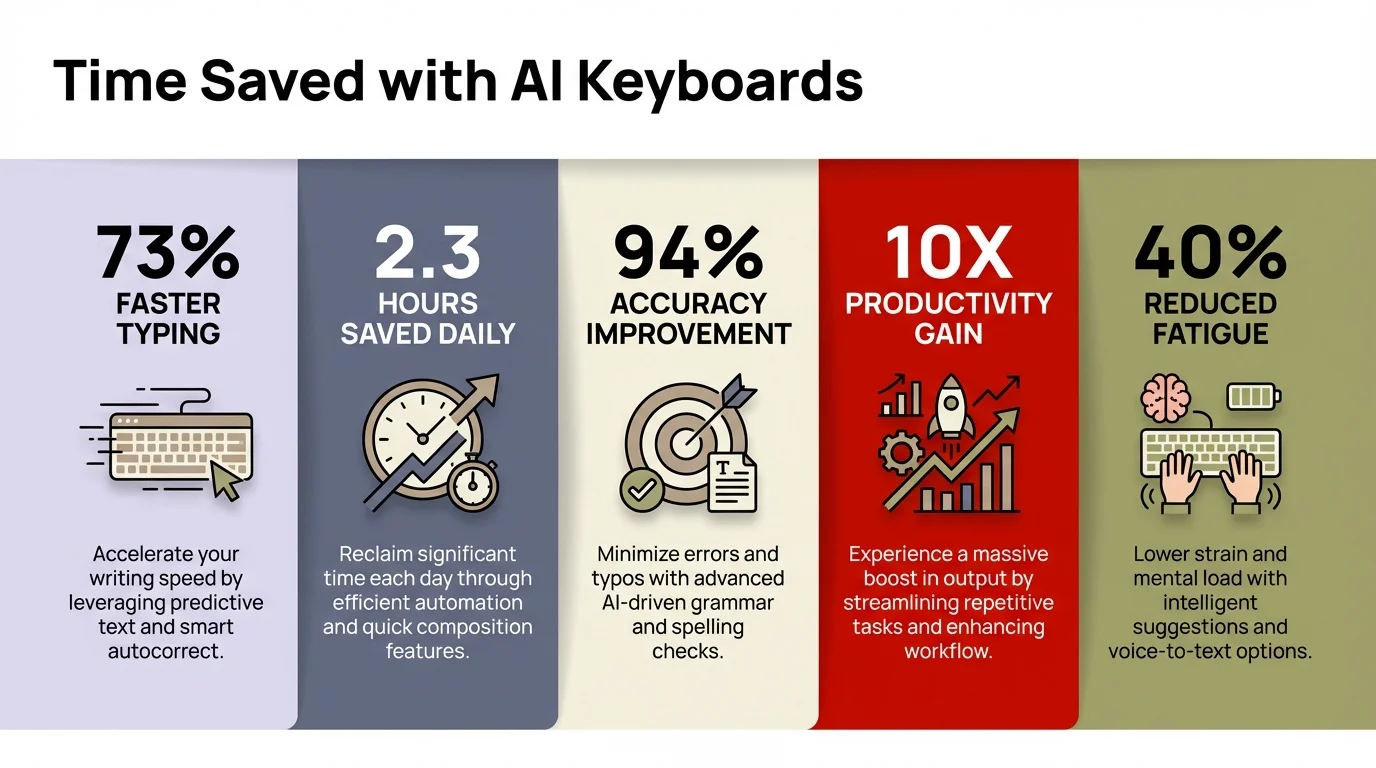 Infographic showing AI keyboard productivity benefits and time savings statistics