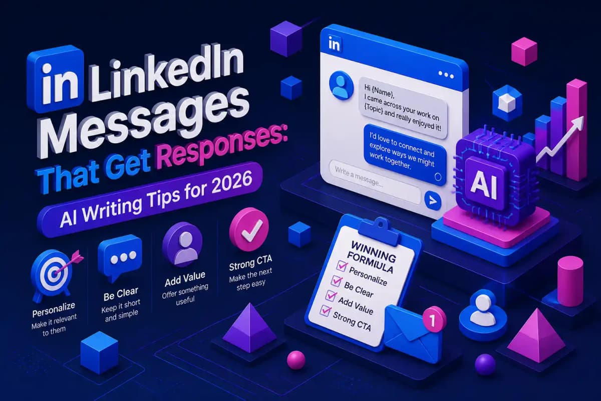 CleverType Blog Post Thumbnail: LinkedIn Messages That Get Responses: AI Writing Tips for 2026 Featured image for article: LinkedIn Messages That Get Responses: AI Writing Tips for 2026
